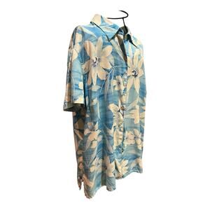 Liz Claiborne 100% Silk Shirt Women’s Large Blue White Hawaiian Tropical Print